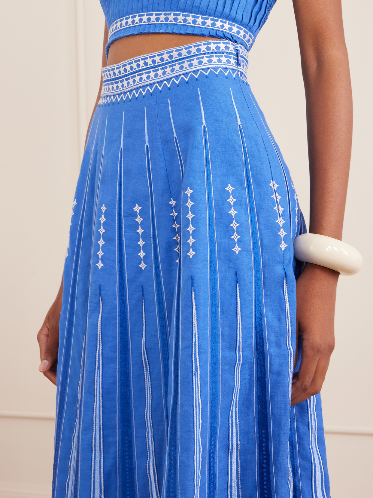 Camille Embroidered Linen And Cotton-Blend Midi
