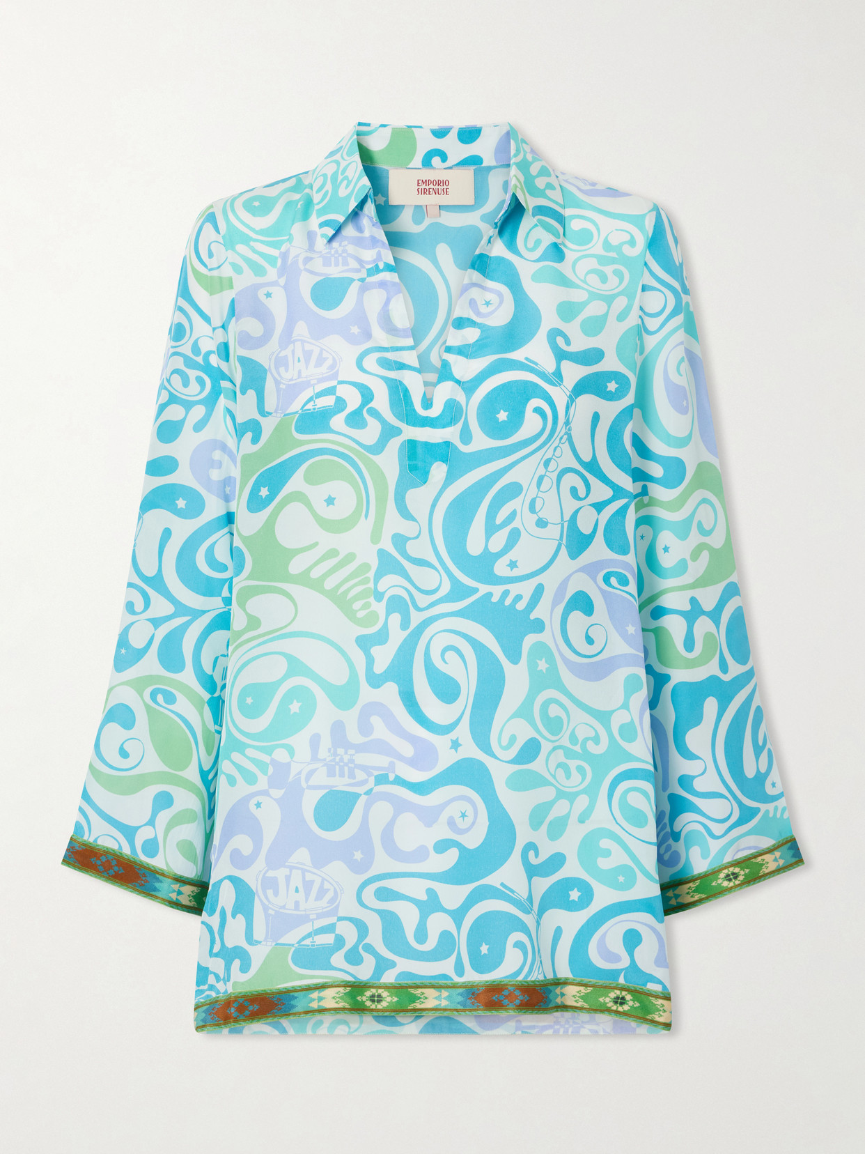 Emporio Sirenuse Jia Printed Silk Shirt In Blue