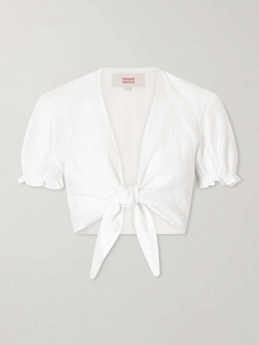 Emporio Sirenuse Poppy Knotted Linen Cropped Top | Thumbnail 6 Emporio Sirenuse Poppy Knotted Linen Cropped Top | Thumbnail 6