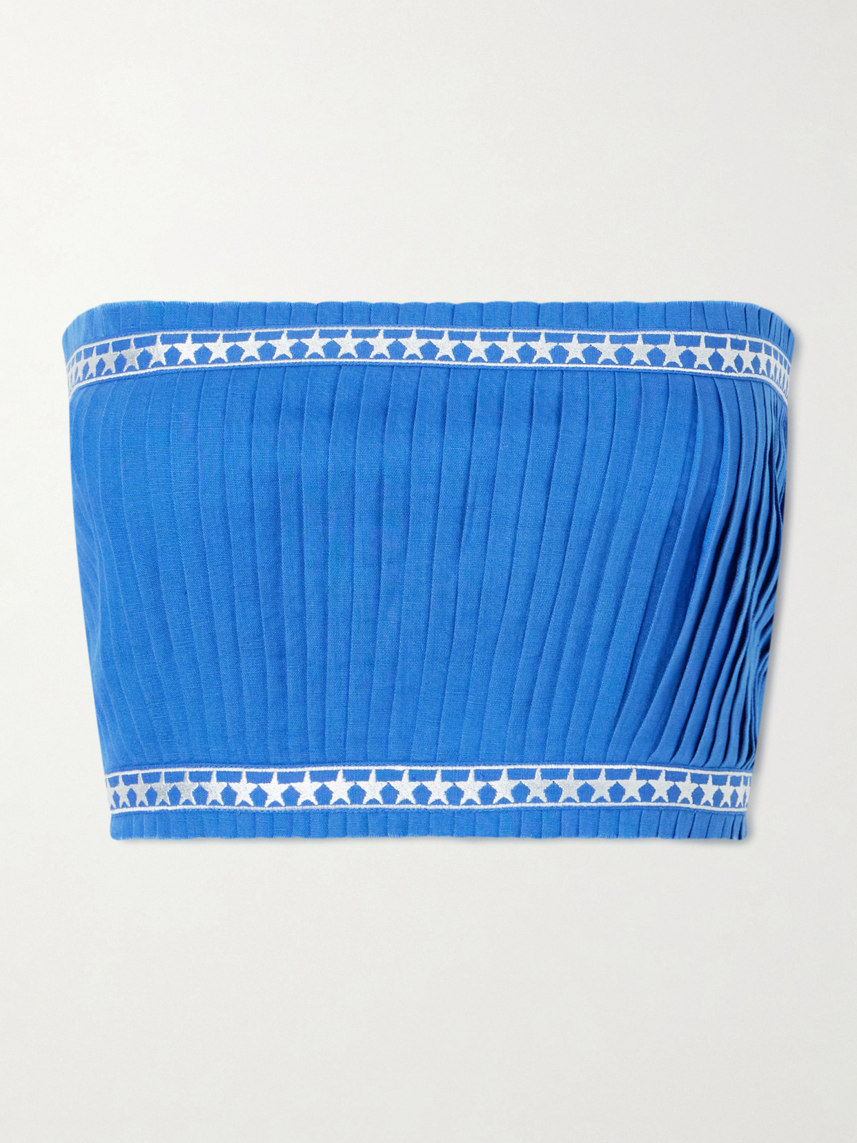 Emporio Sirenuse Flavia Pleated Linen And Cotton-blend Top In Blue