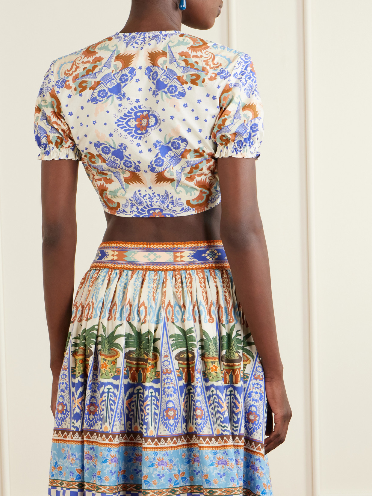 Poppy Knotted Printed Cotton-Poplin Cropped Top