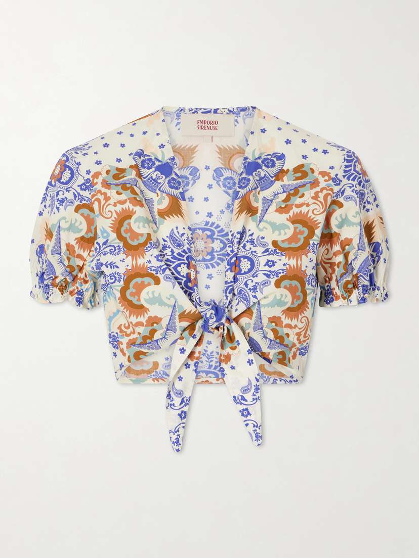 Emporio Sirenuse Poppy Knotted Printed Cotton-poplin Cropped Top | Thumbnail 5 Emporio Sirenuse Poppy Knotted Printed Cotton-poplin Cropped Top | Thumbnail 5