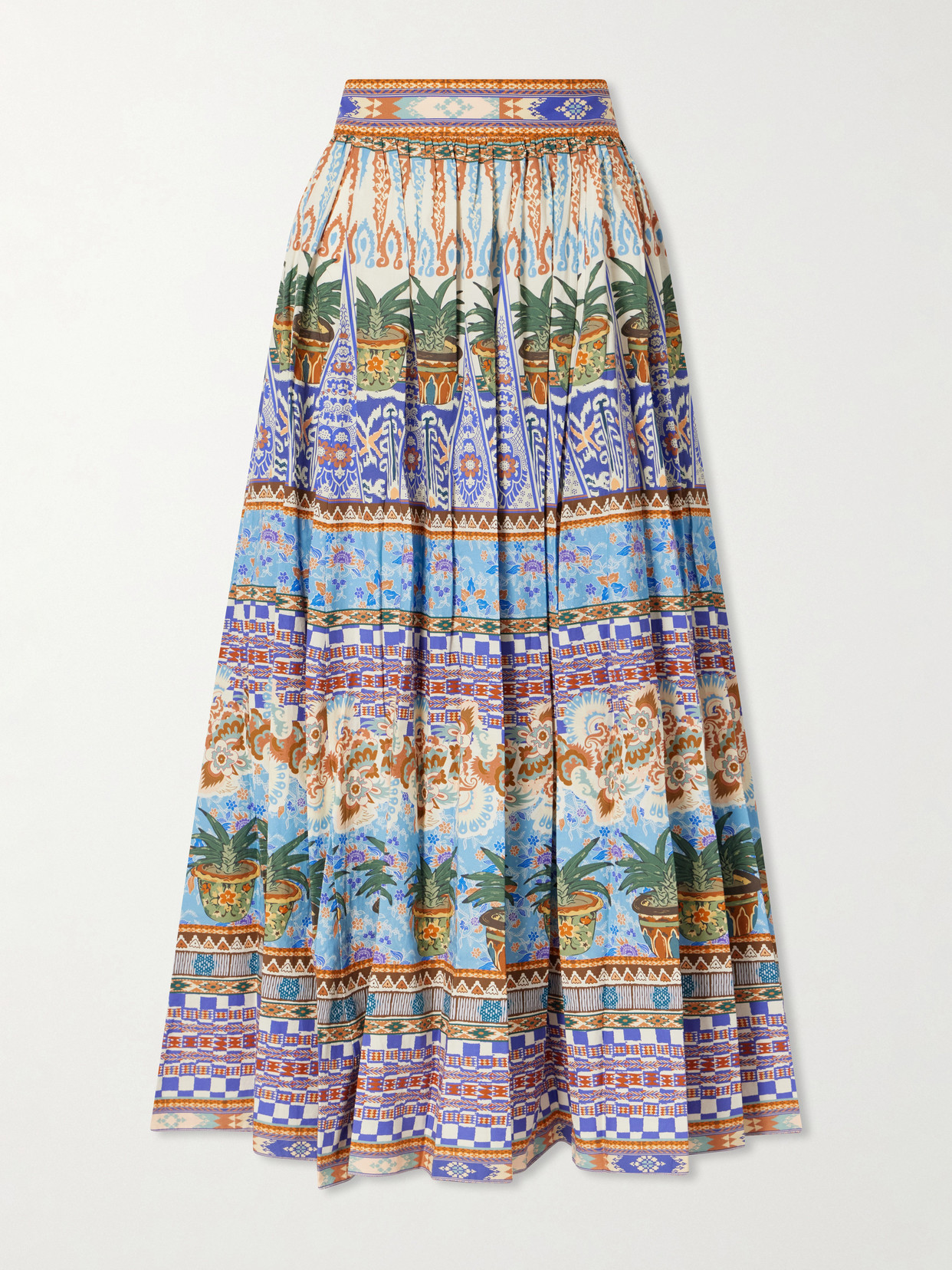 Emporio Sirenuse Ombretta Pleated Printed Cotton Midi Skirt In Multi
