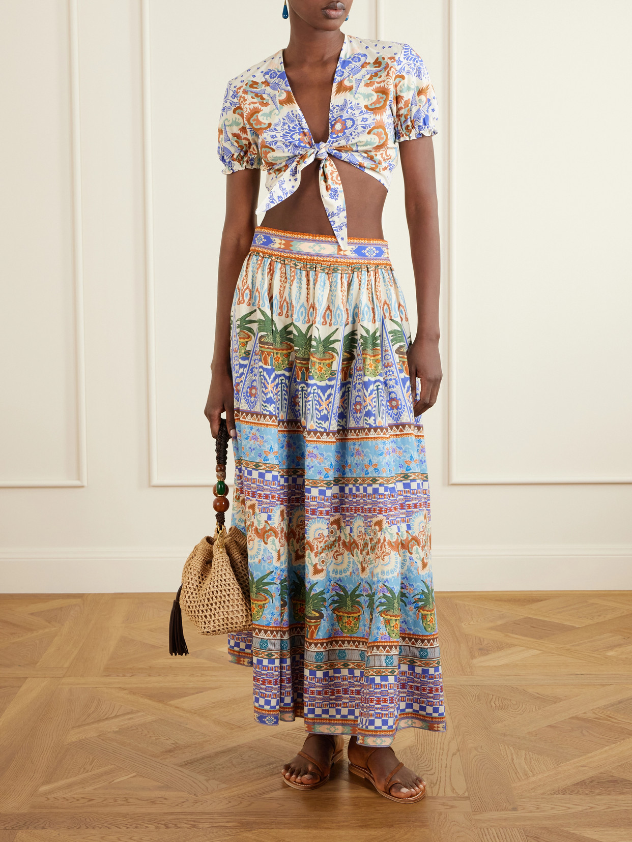 Ombretta Pleated Printed Cotton Midi