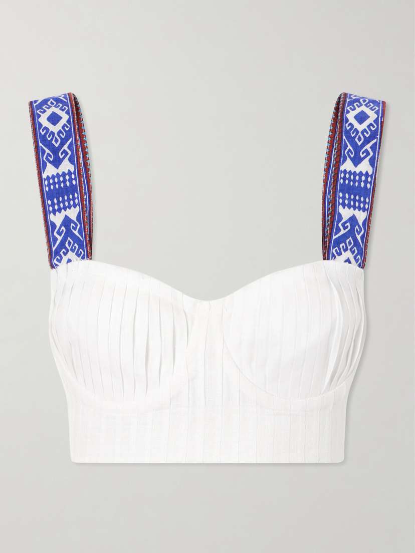 Emporio Sirenuse Dalia Pleated Printed Linen Cropped Top | Thumbnail 5 Emporio Sirenuse Dalia Pleated Printed Linen Cropped Top | Thumbnail 5