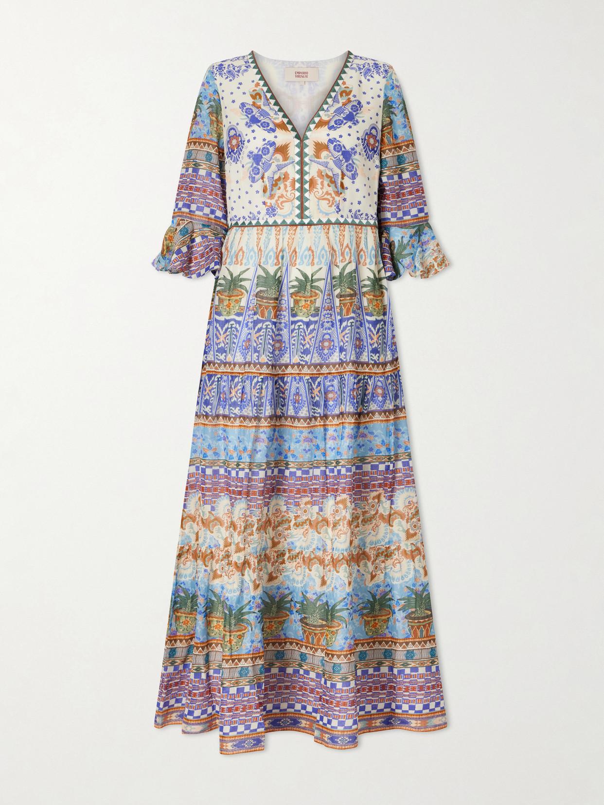 Emporio Sirenuse Bella Pleated Printed Cotton Maxi Dress In Multi