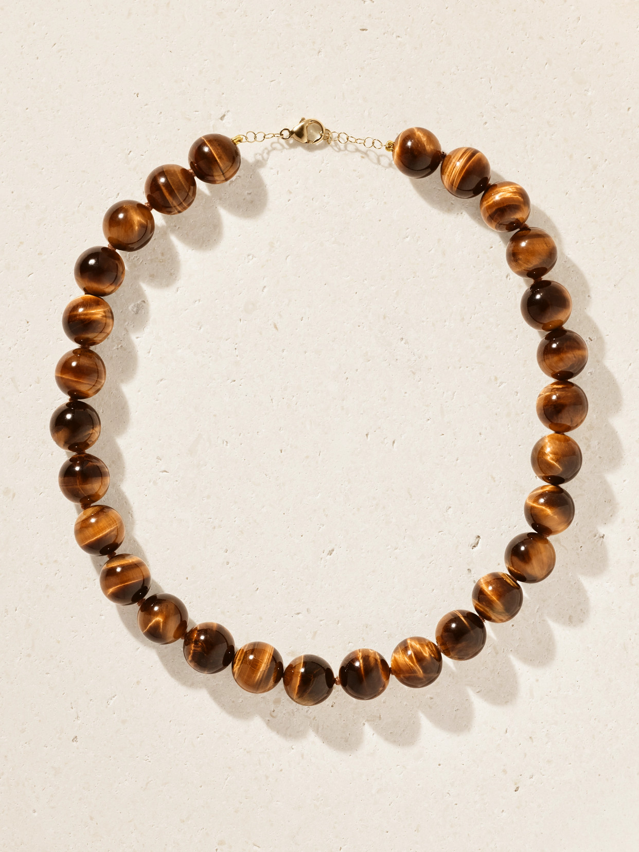 Jia Jia Oracle 14-karat Gold, Tiger's Eye And Crystal Necklace In Brown