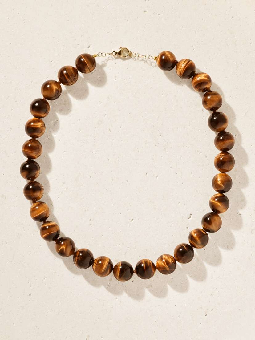 JIA JIA Oracle 14-karat Gold, Tiger's Eye And Crystal Necklace