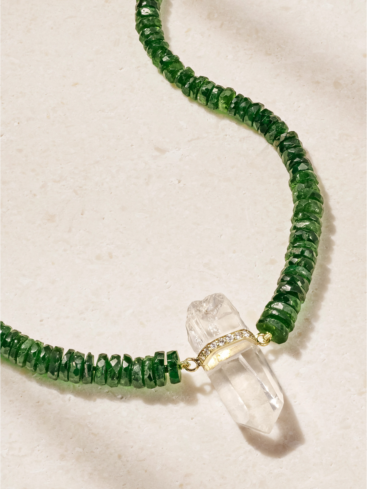 Jia Jia 14-karat Gold, Diamond And Quartz Necklace In Green
