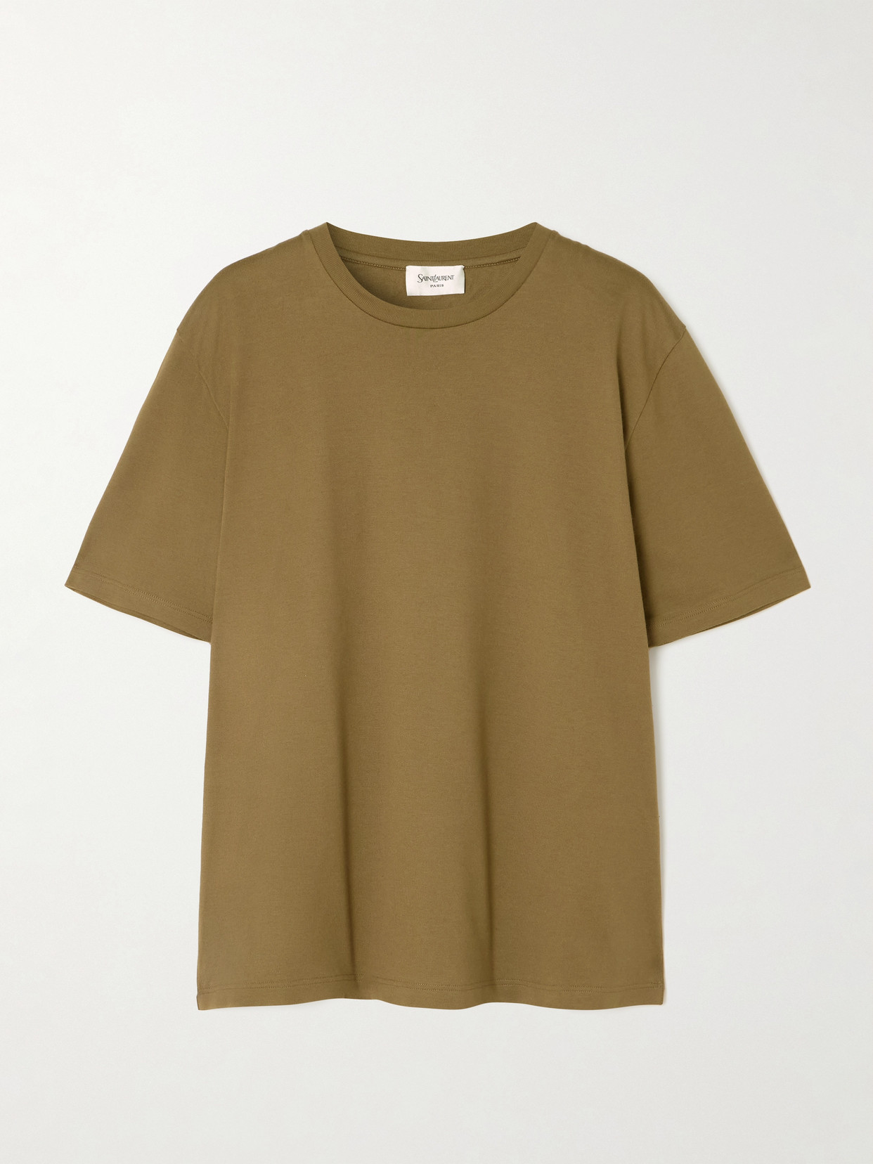 Saint Laurent Embroidered Cotton-jersey T-shirt In Green