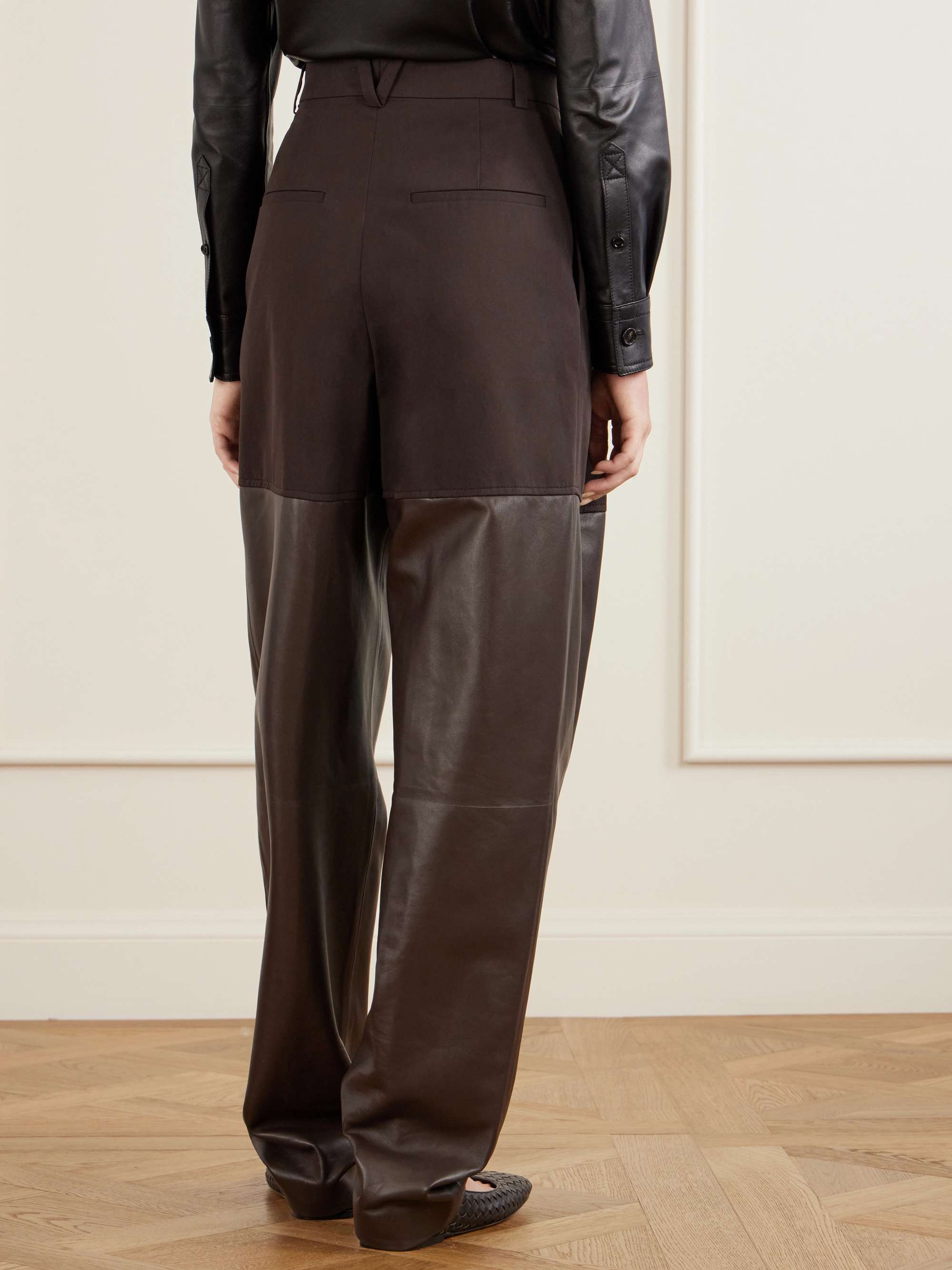 BOTTEGA VENETA Leather-trimmed cotton straight-leg pants | NET-A