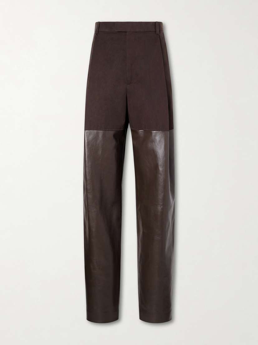 Bottega Veneta Leather-trimmed Cotton Straight-leg Pants