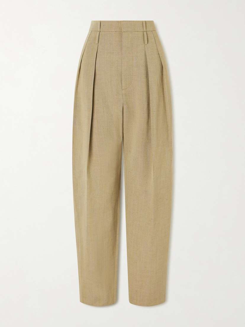 Bottega Veneta Cropped Pleated Woven Tapered Pants