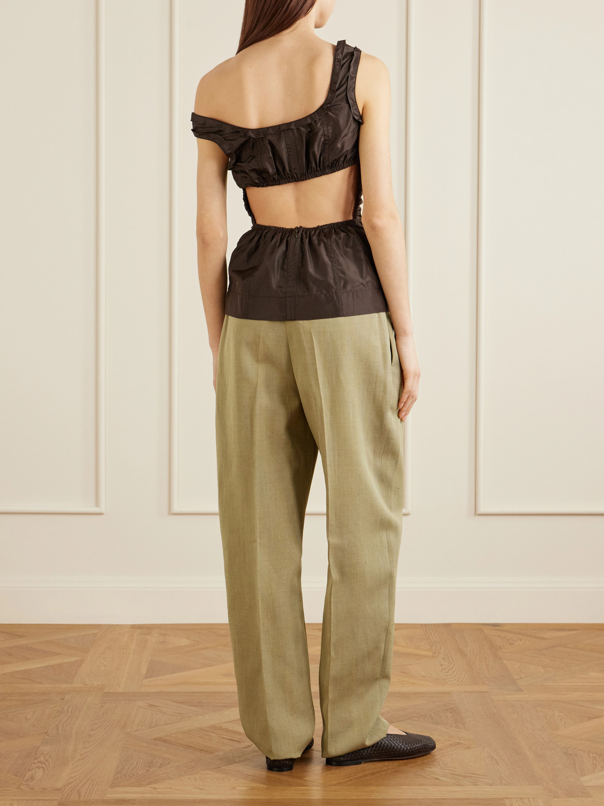 Gathered Paneled Silk-Taffeta Tank