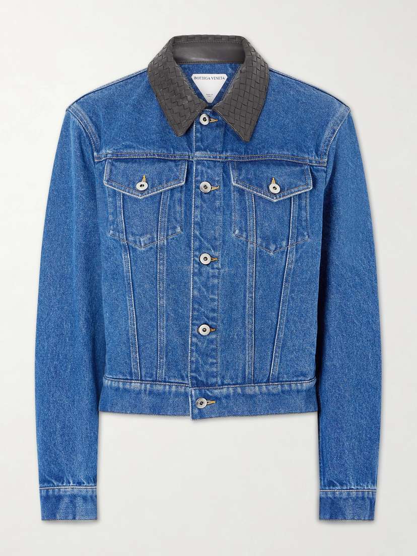 Bottega Veneta Intrecciato Leather-trimmed Denim Jacket