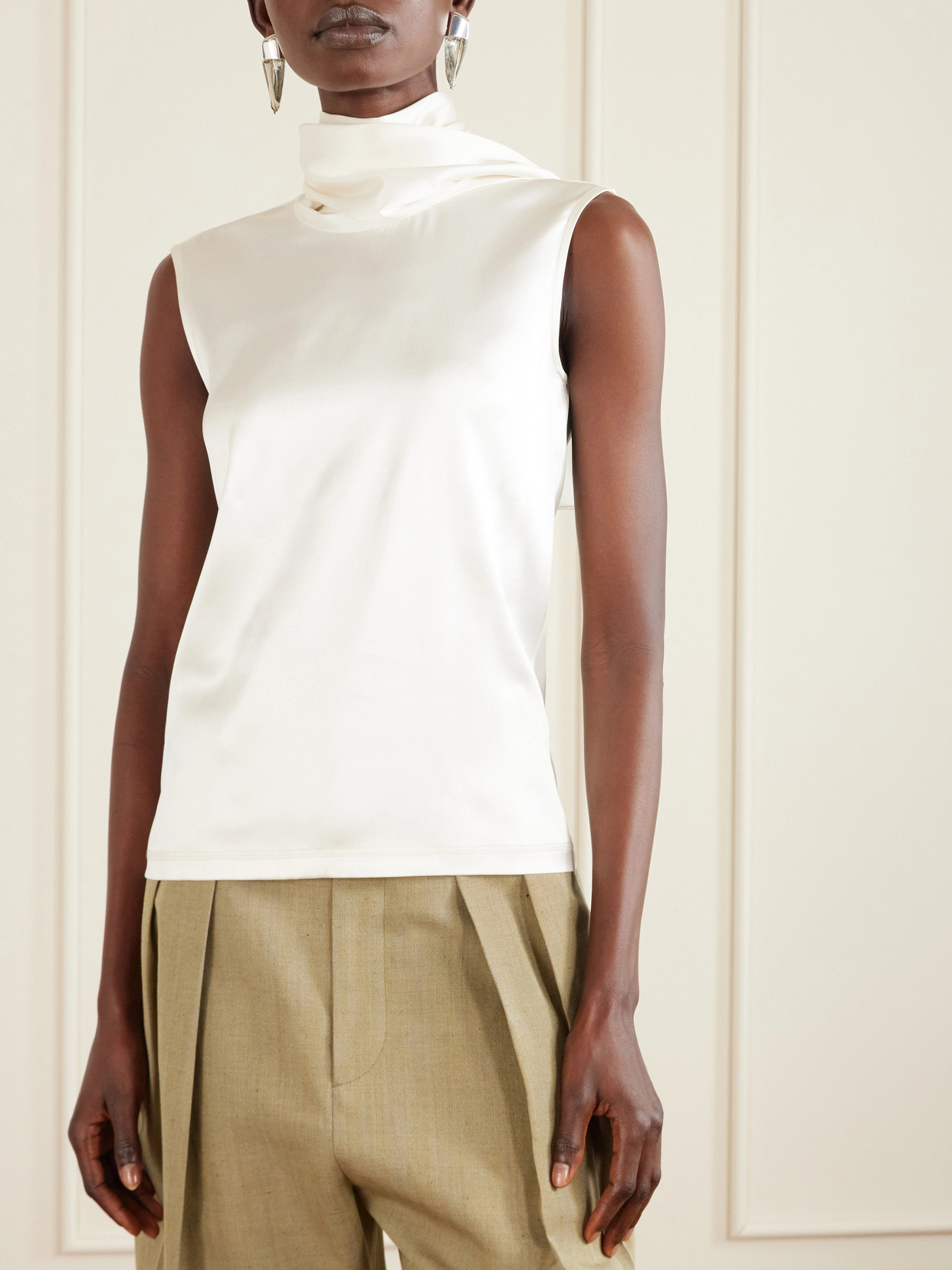 Tie-Detailed Stretch-Silk Top