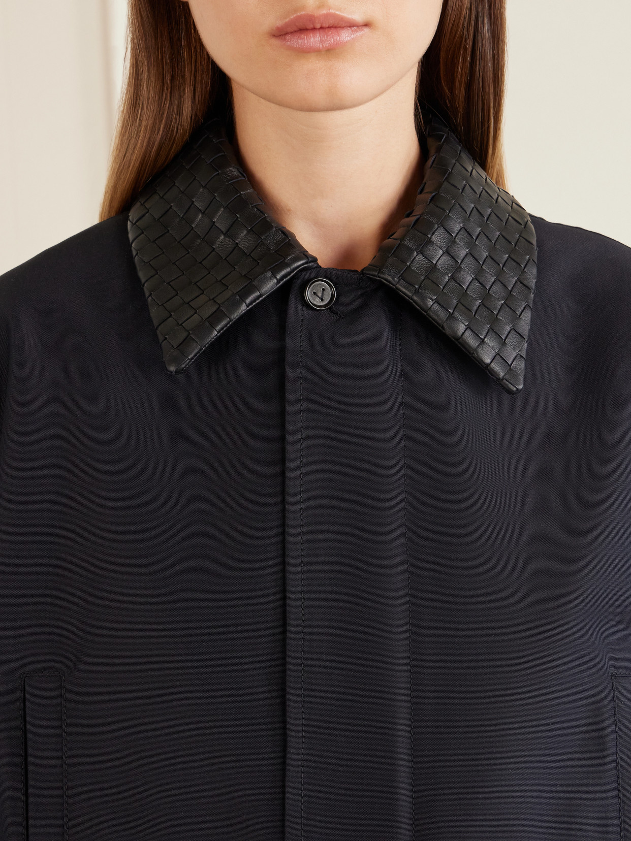 Intrecciato Leather-Trimmed Canvas Jacket