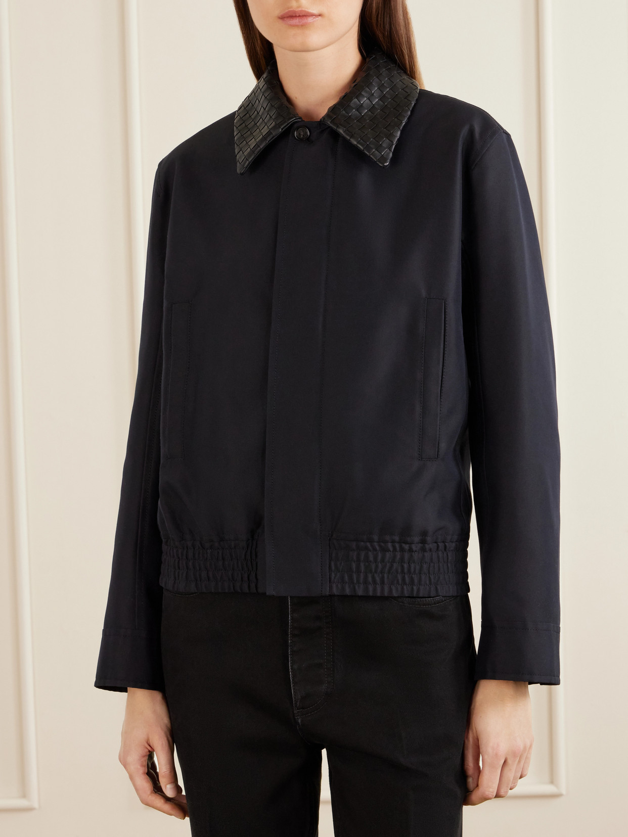Intrecciato Leather-Trimmed Canvas Jacket