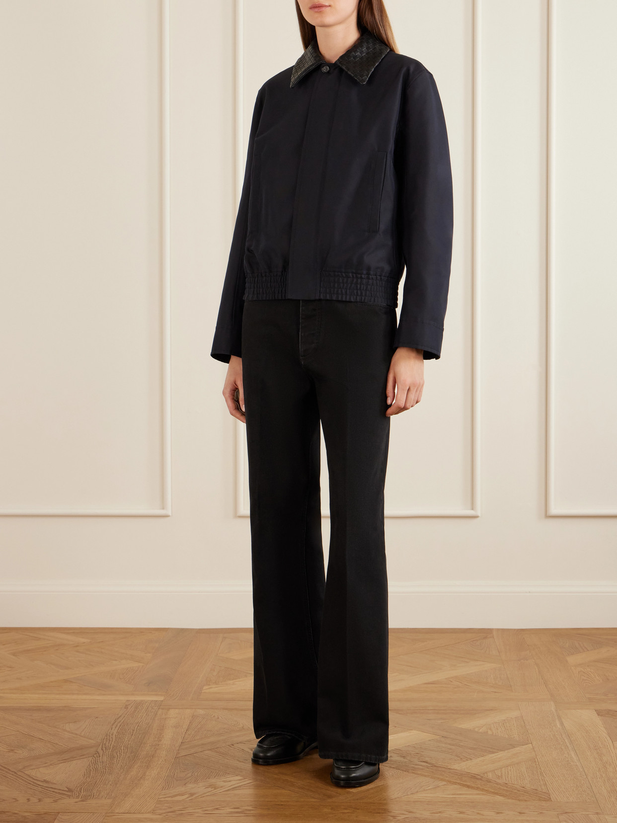 Intrecciato Leather-Trimmed Canvas Jacket