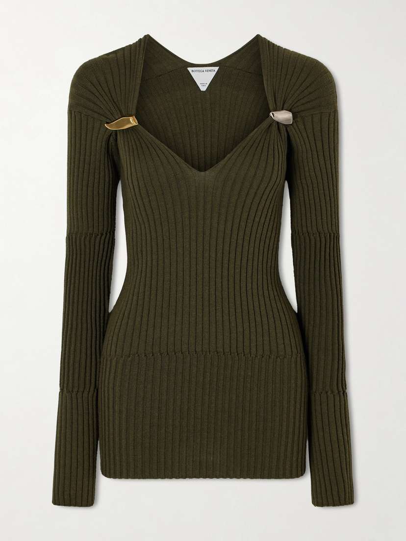 Bottega Veneta Embellished Ribbed Cashmere And Silk-blend Sweater