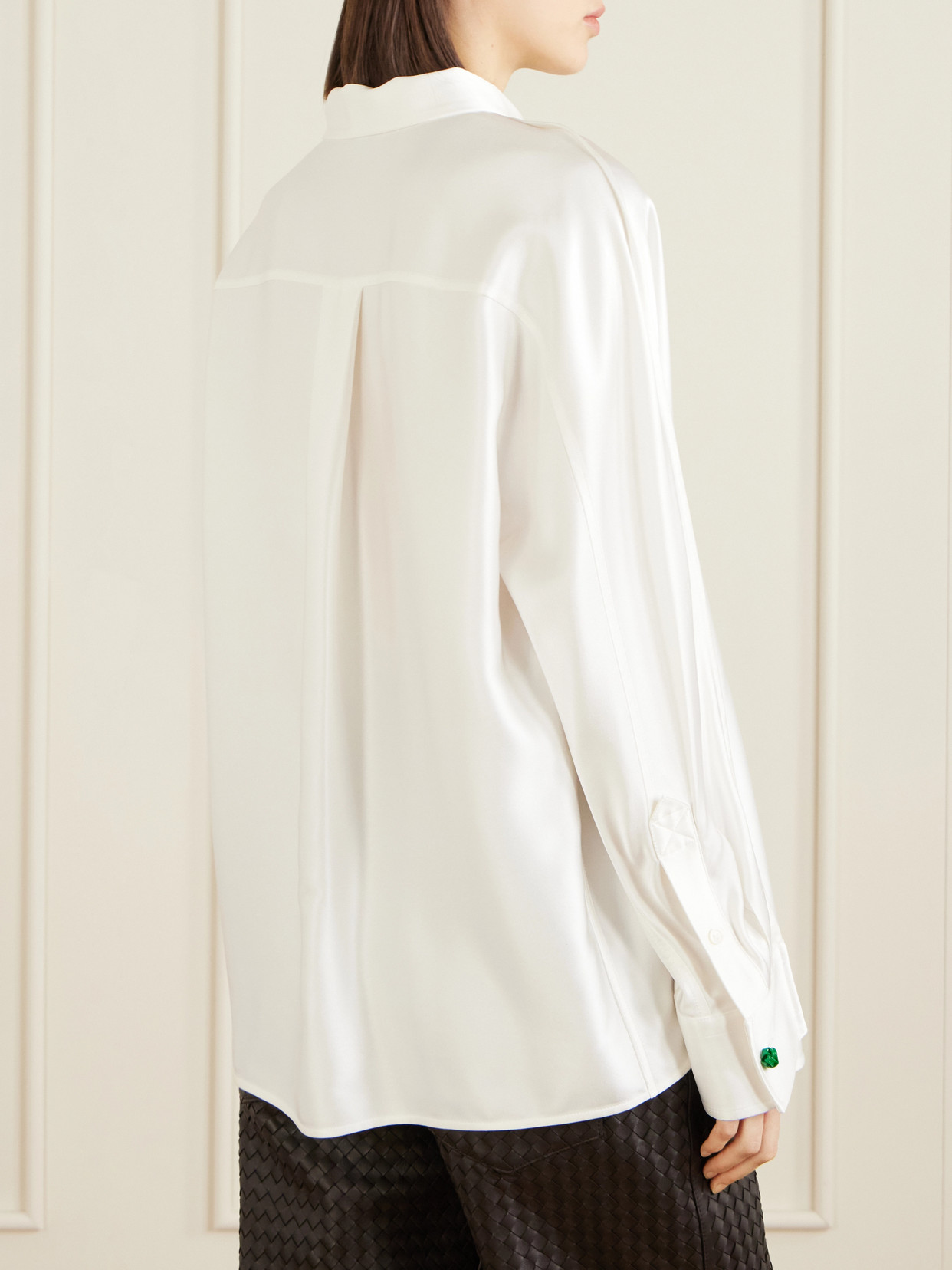 Tie-Detailed Silk-Satin Shirt