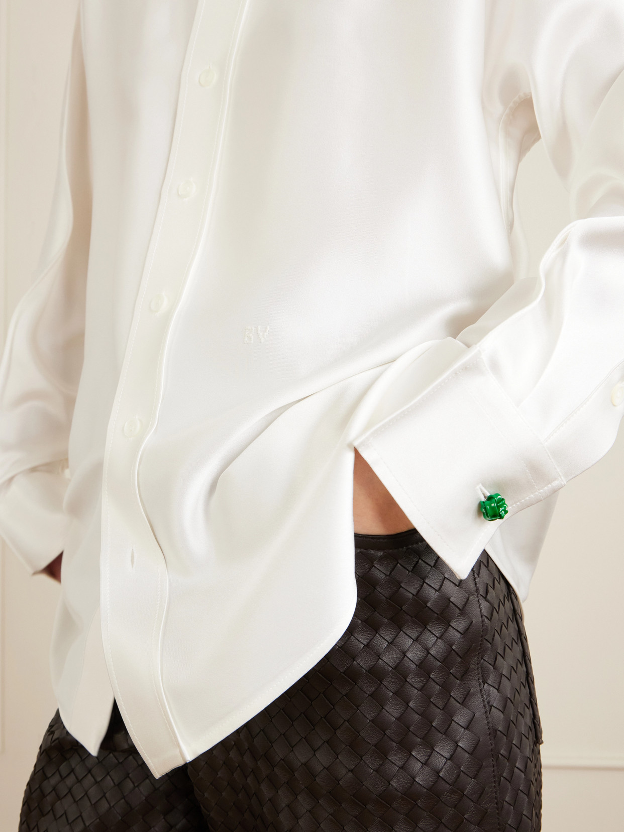 Tie-Detailed Silk-Satin Shirt
