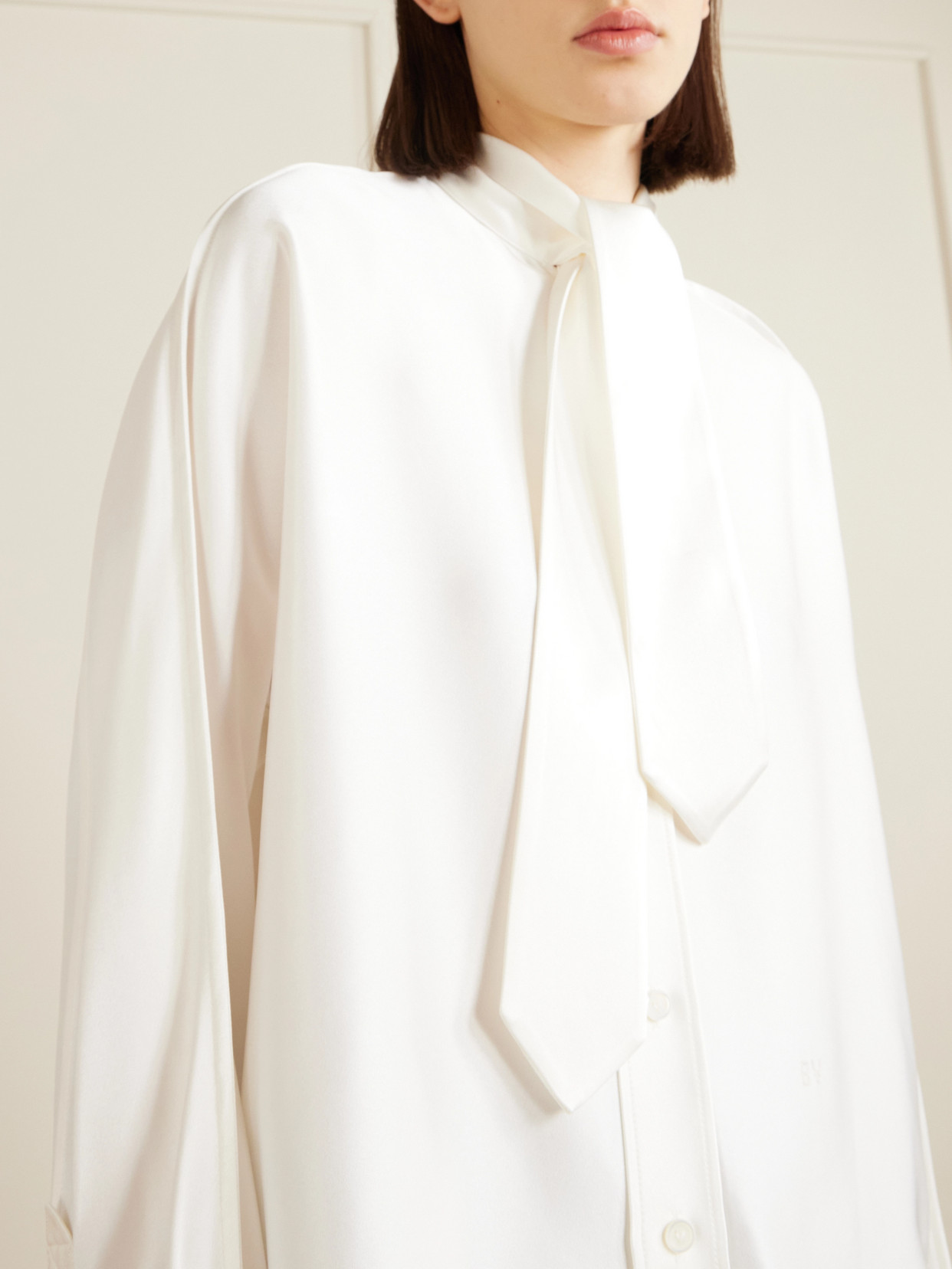 Tie-Detailed Silk-Satin Shirt