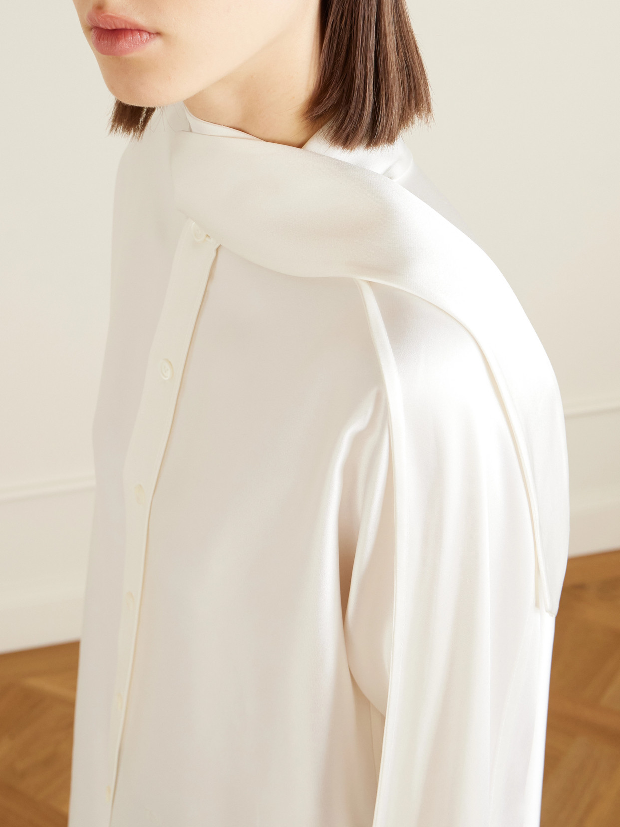 Tie-Detailed Silk-Satin Shirt