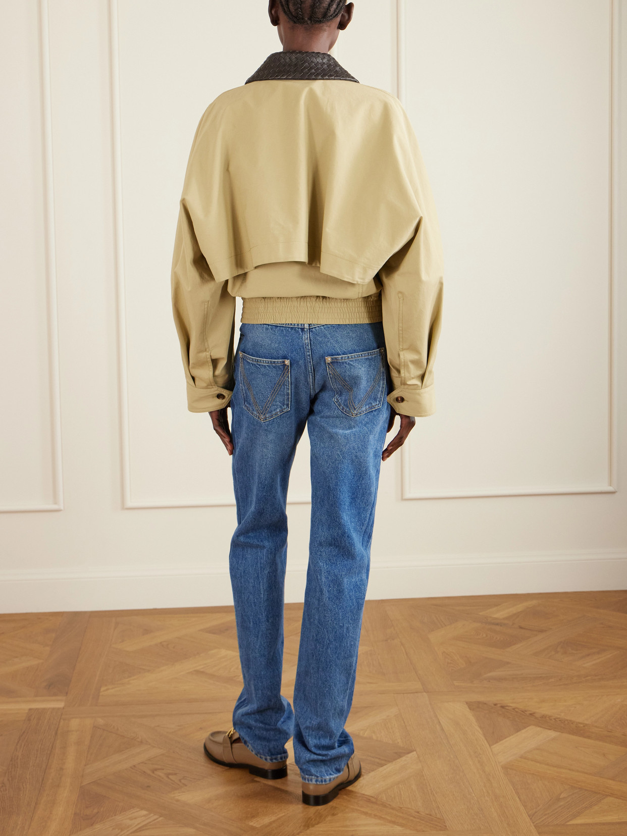 Intrecciato Leather-Trimmed Cotton-Twill Jacket
