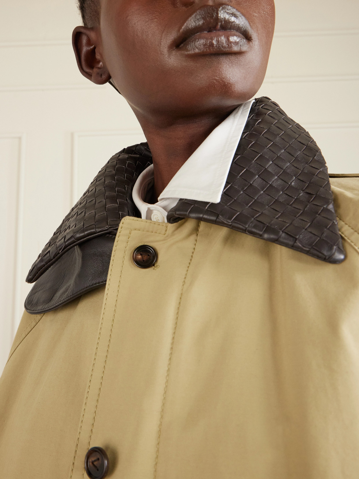 Intrecciato Leather-Trimmed Cotton-Twill Jacket