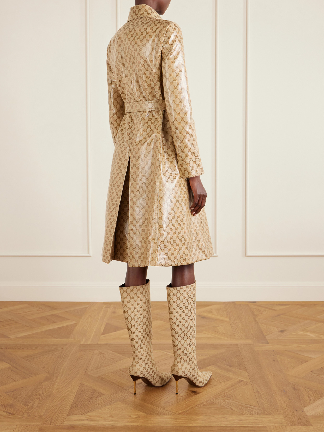 Belted Coated-Canvas Trench Coat