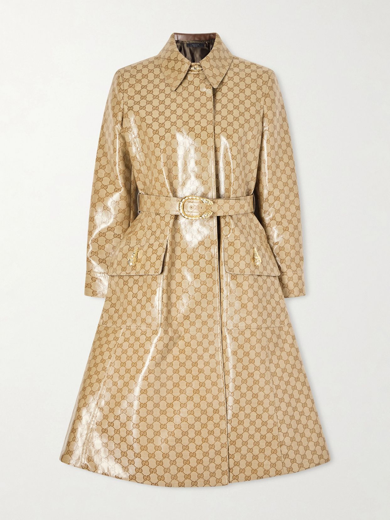 Belted coated-canvas trench coat