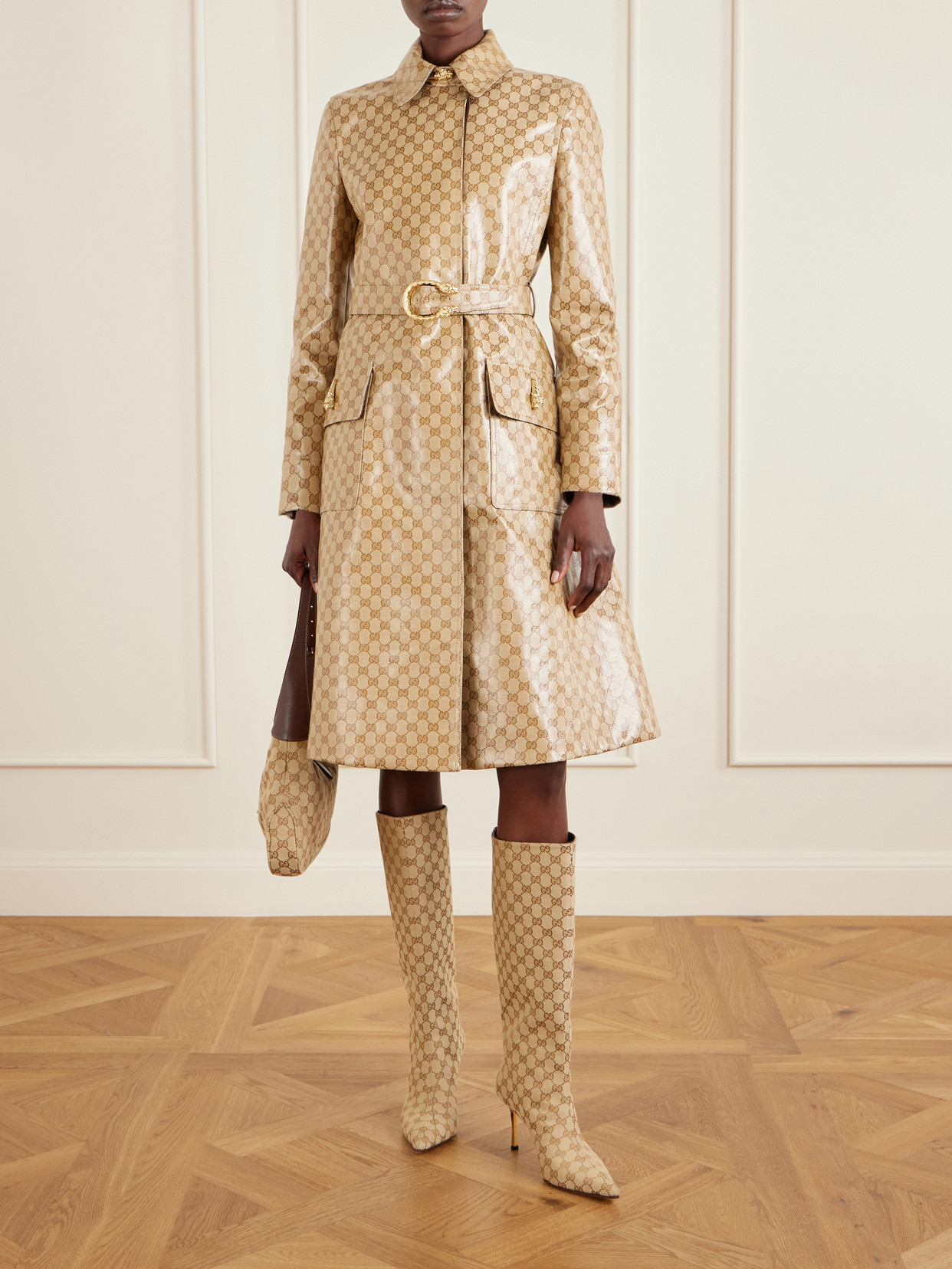 Belted Coated-Canvas Trench Coat