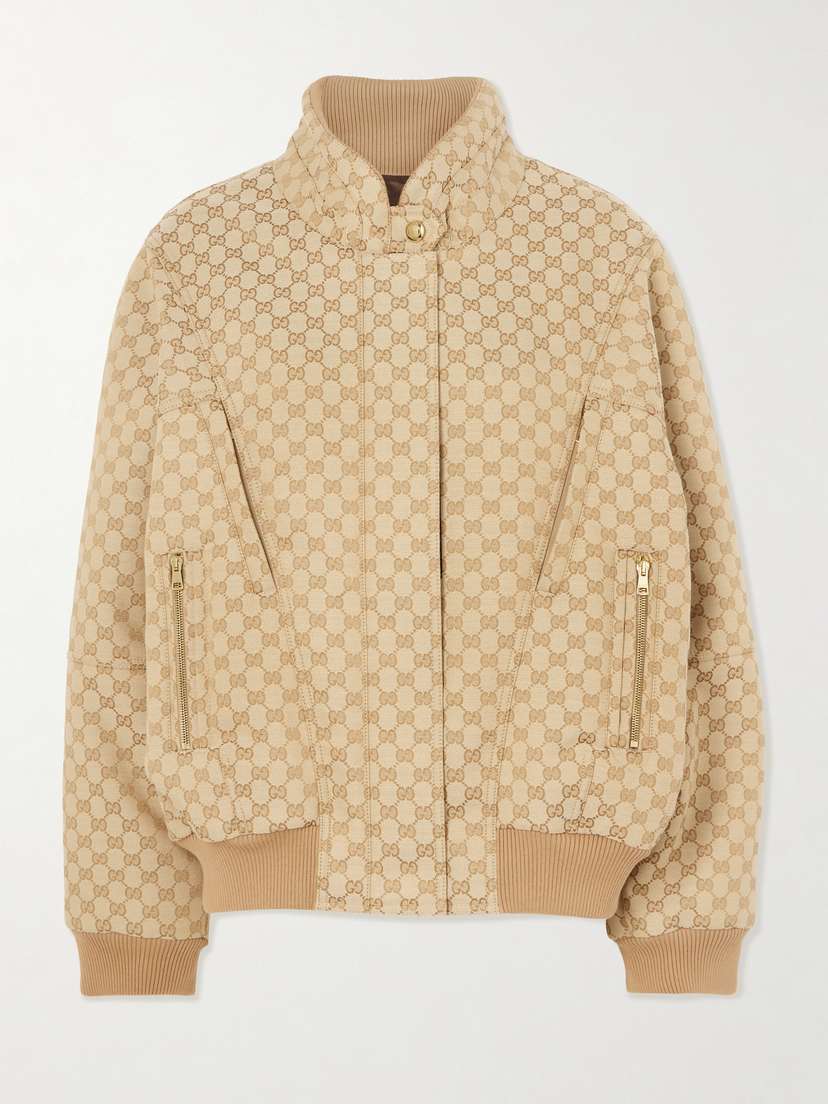 Gucci Canvas-jacquard Turtleneck Bomber Jacket