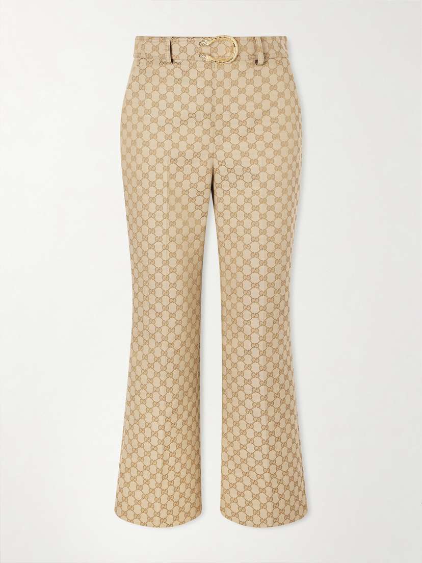 Gucci Belted Canvas-jacquard Bootcut Pants