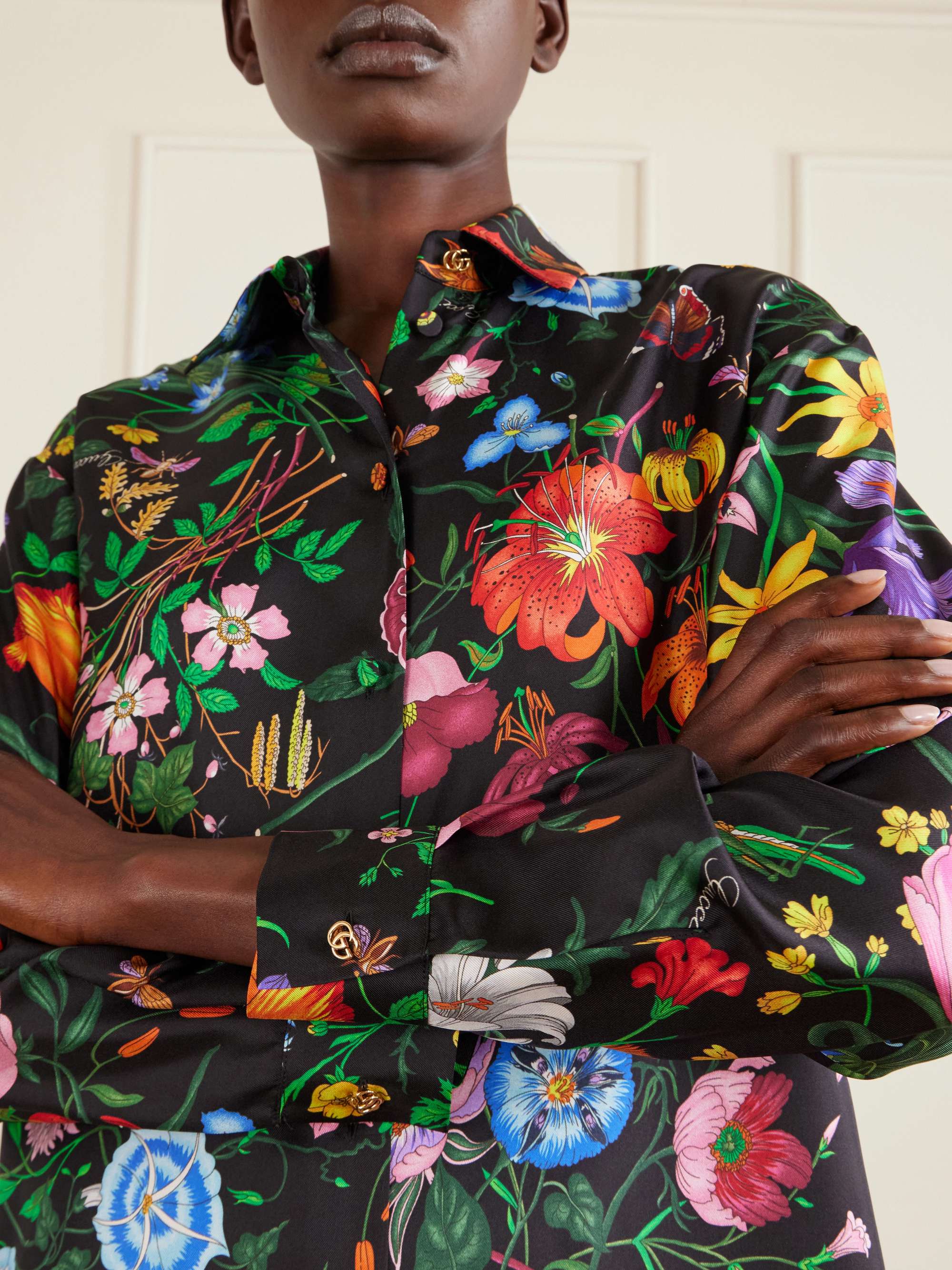 GUCCI Floral-print silk-twill shirt | NET-A-PORTER