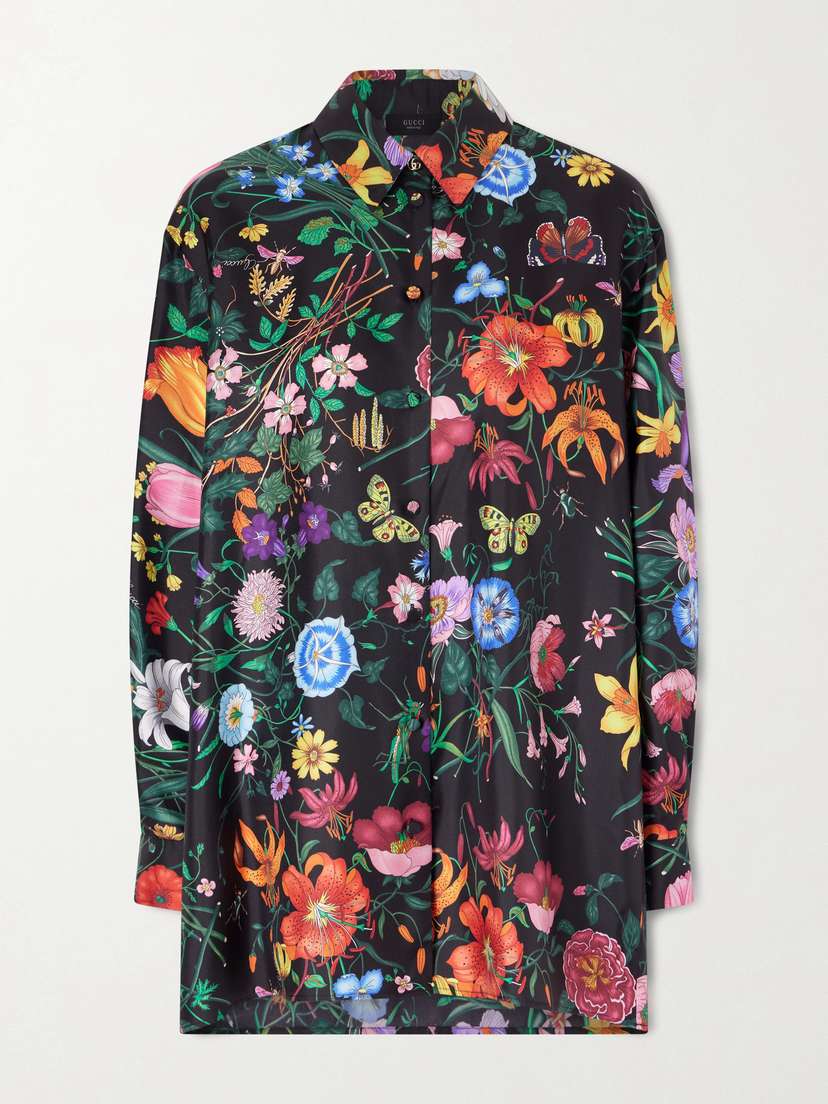 Gucci Floral-print Silk-twill Shirt