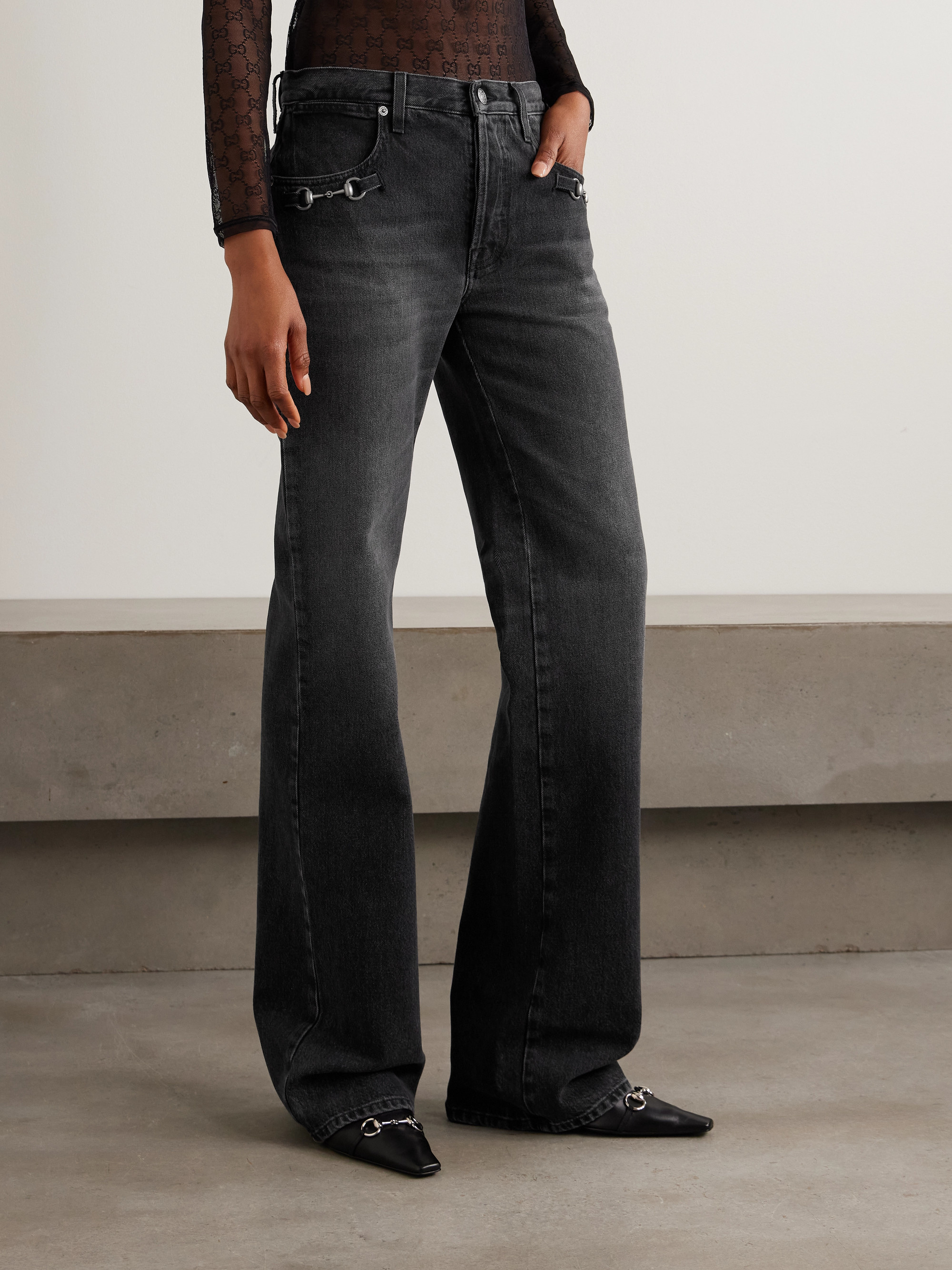 Gucci - Horsebit-detailed low-rise bootcut jeans | Plush