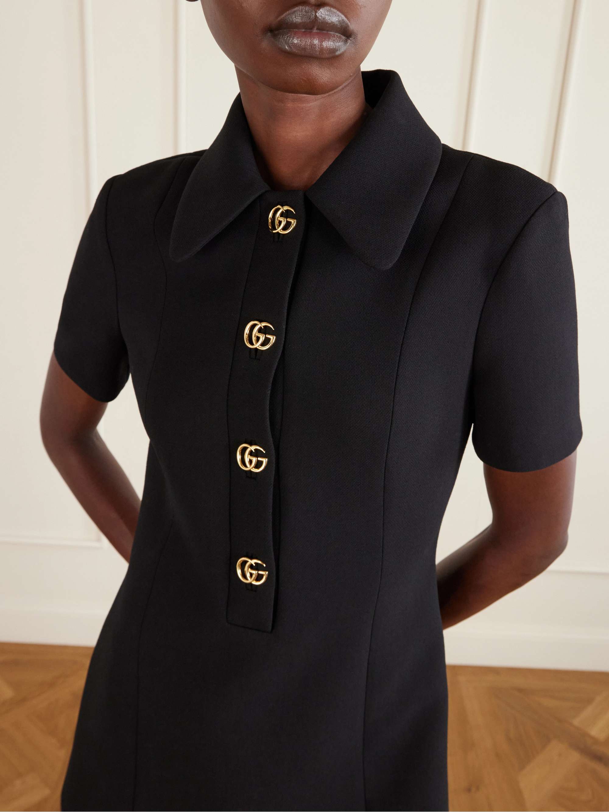 GUCCI Crpe Wool Dress With Double G Button, Size 36 IT