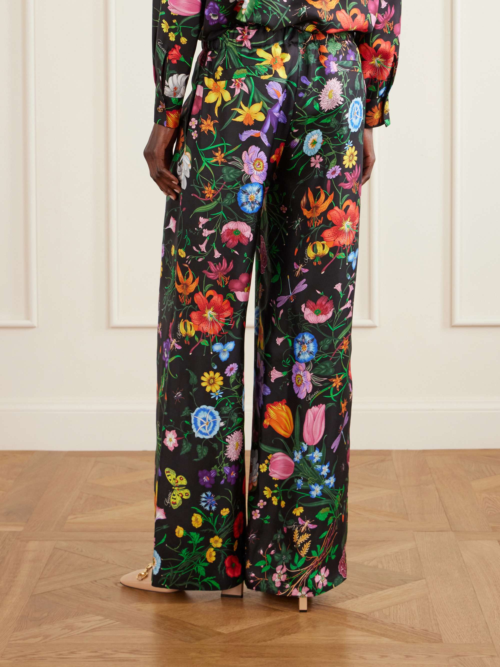 GUCCI Floral-print silk-twill wide-leg pants | NET-A-PORTER