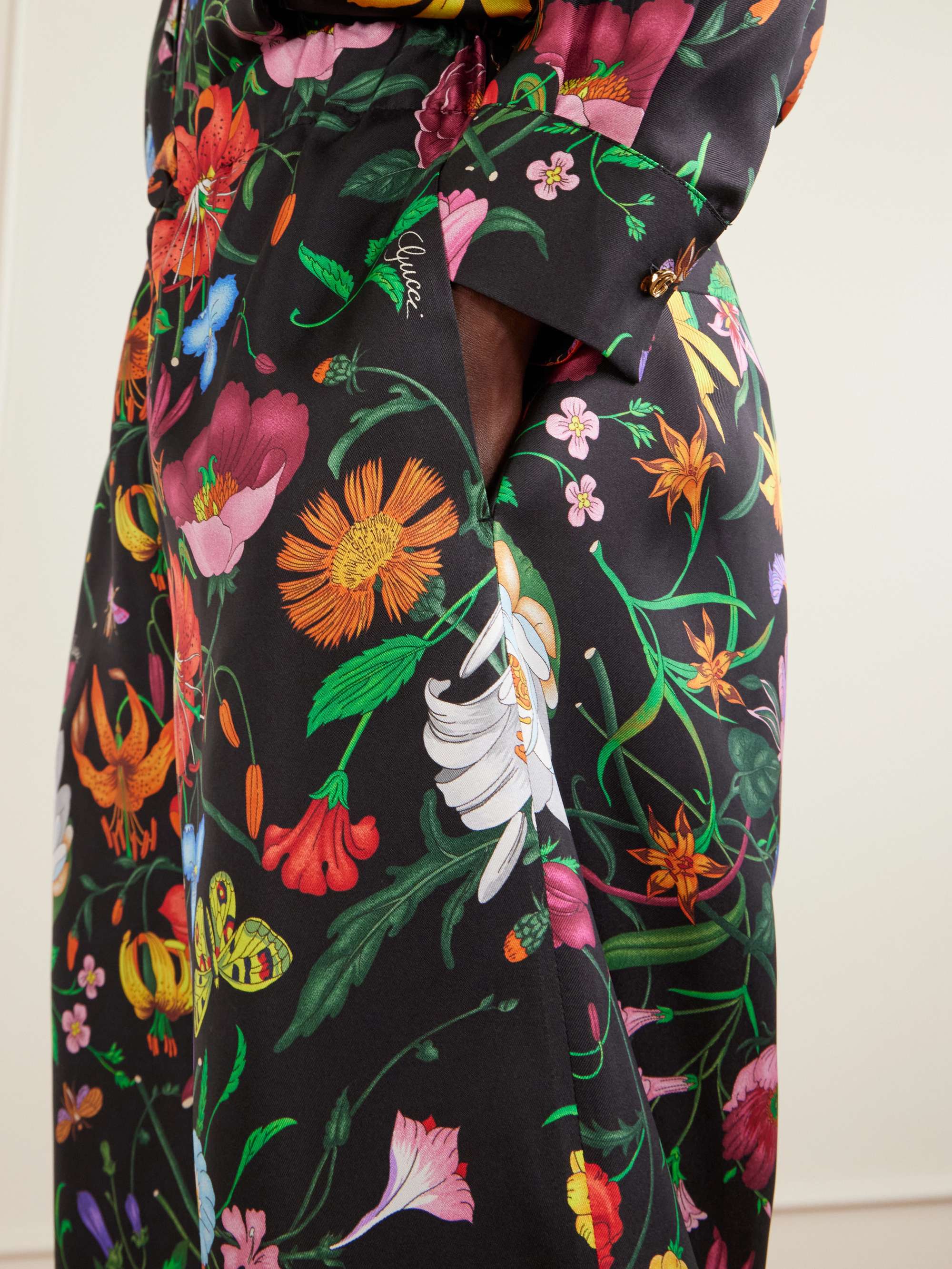 GUCCI Floral-print silk-twill wide-leg pants | NET-A-PORTER