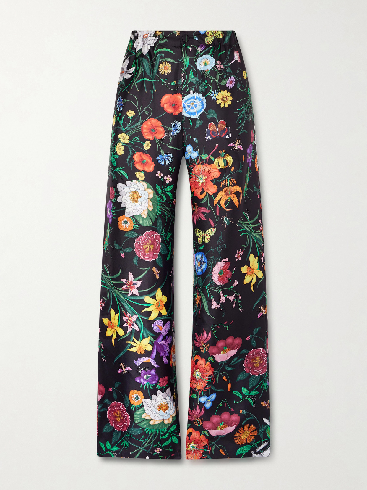 Gucci - Floral-print Silk-twill Wide-leg Pants - Black