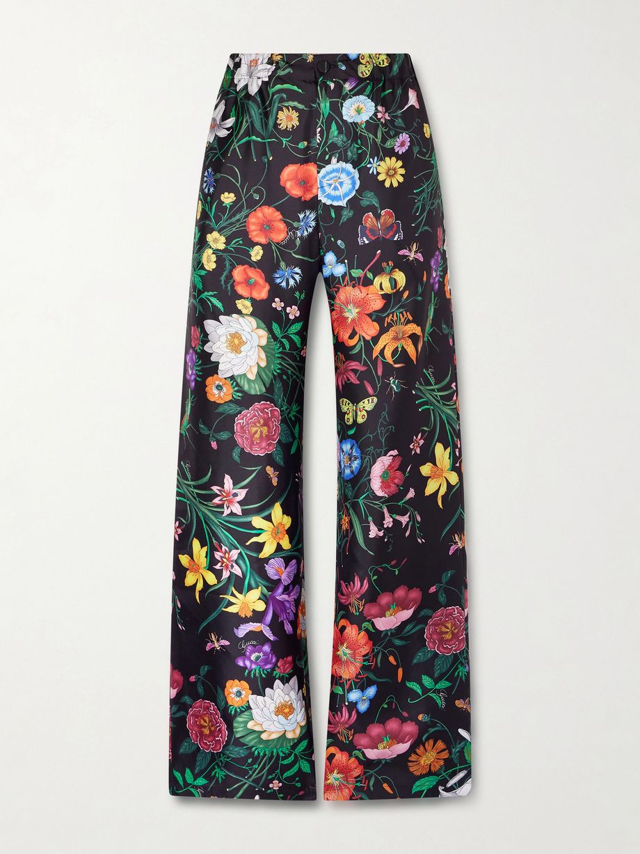 Floral silk-twill pants