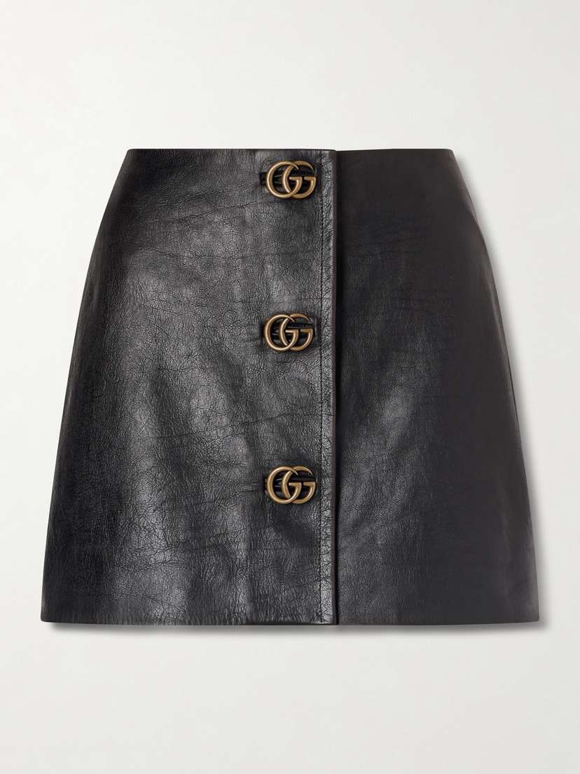 Gucci Embellished Textured-leather Mini Skirt