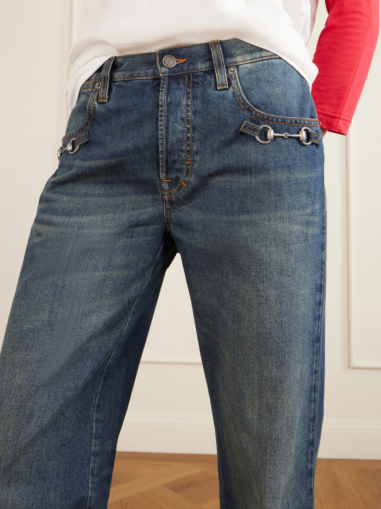 Horsebit-Embellished Mid-Rise Wide- Leg
