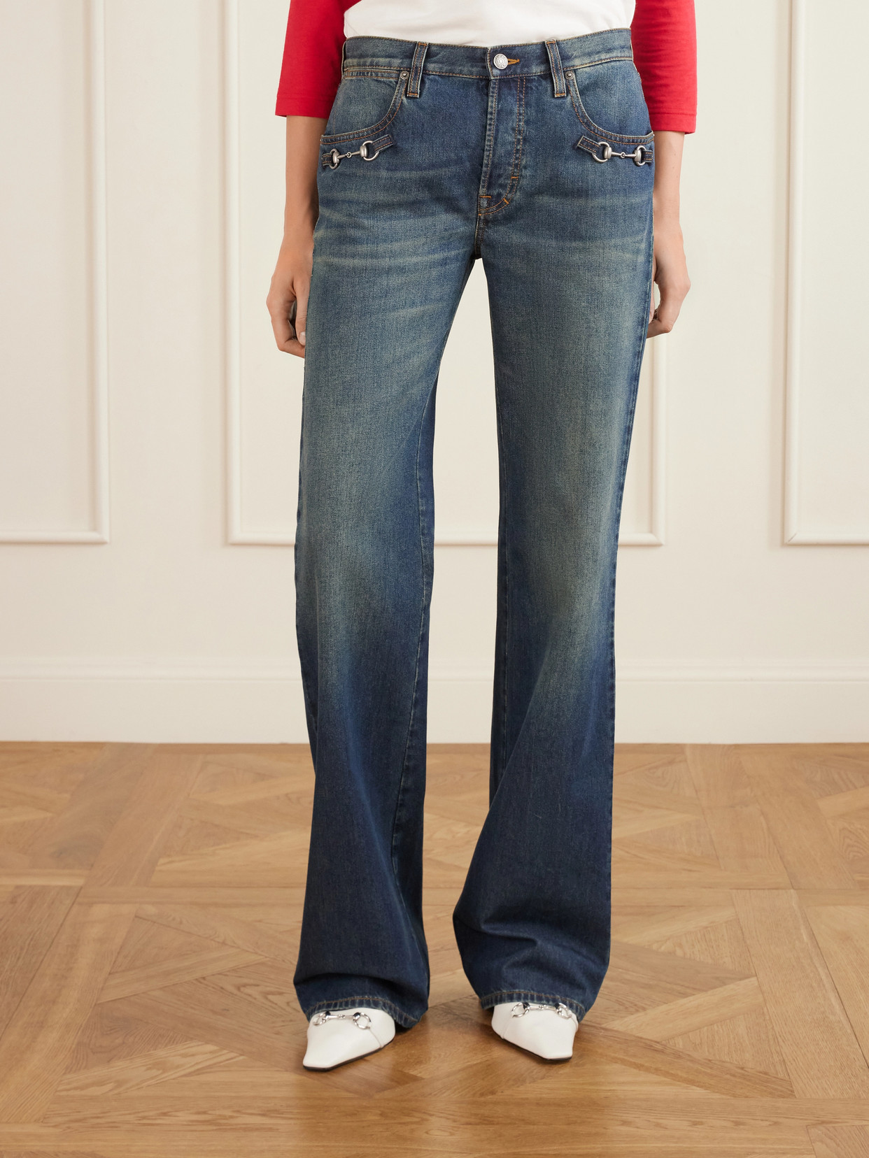 Horsebit-Embellished Mid-Rise Wide- Leg