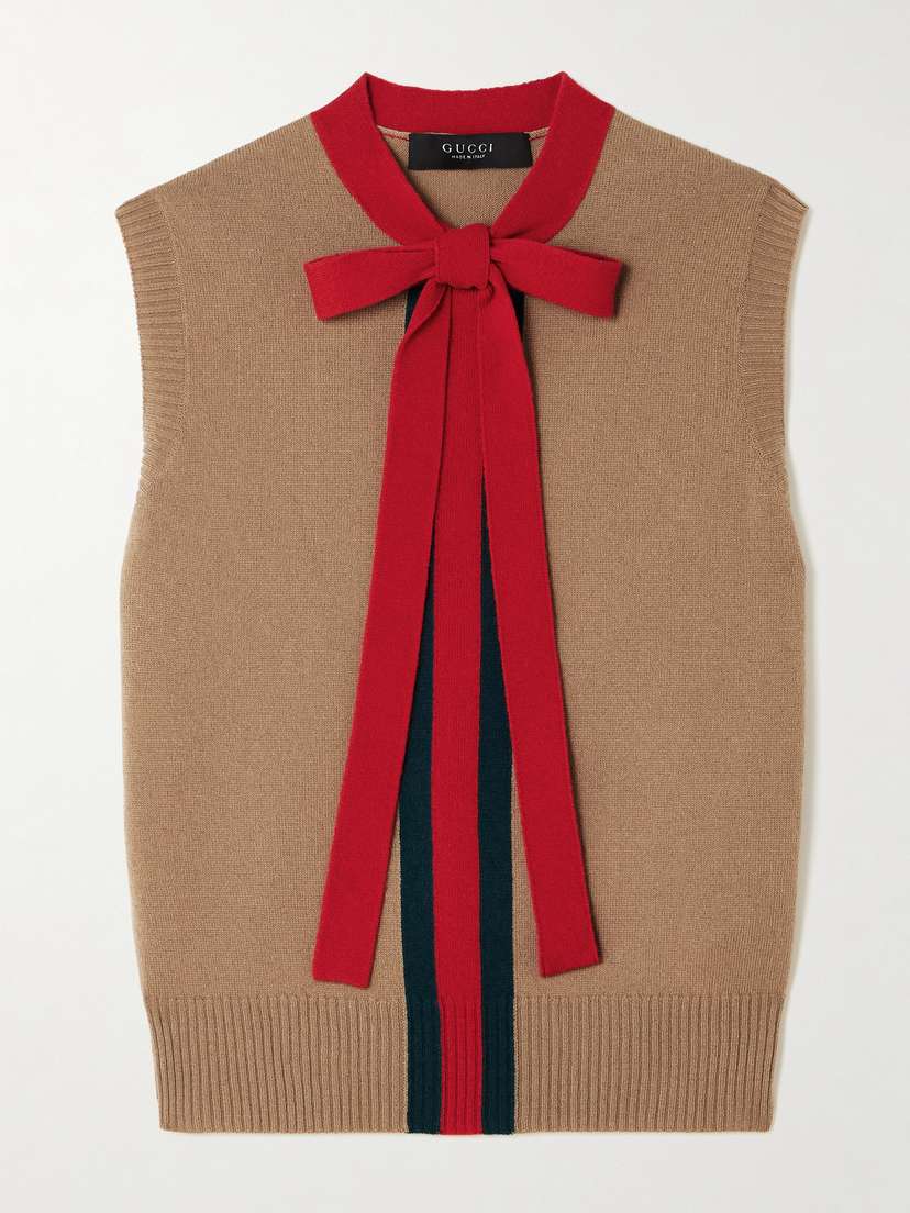 Gucci Bow-detailed Striped Cashmere Tank