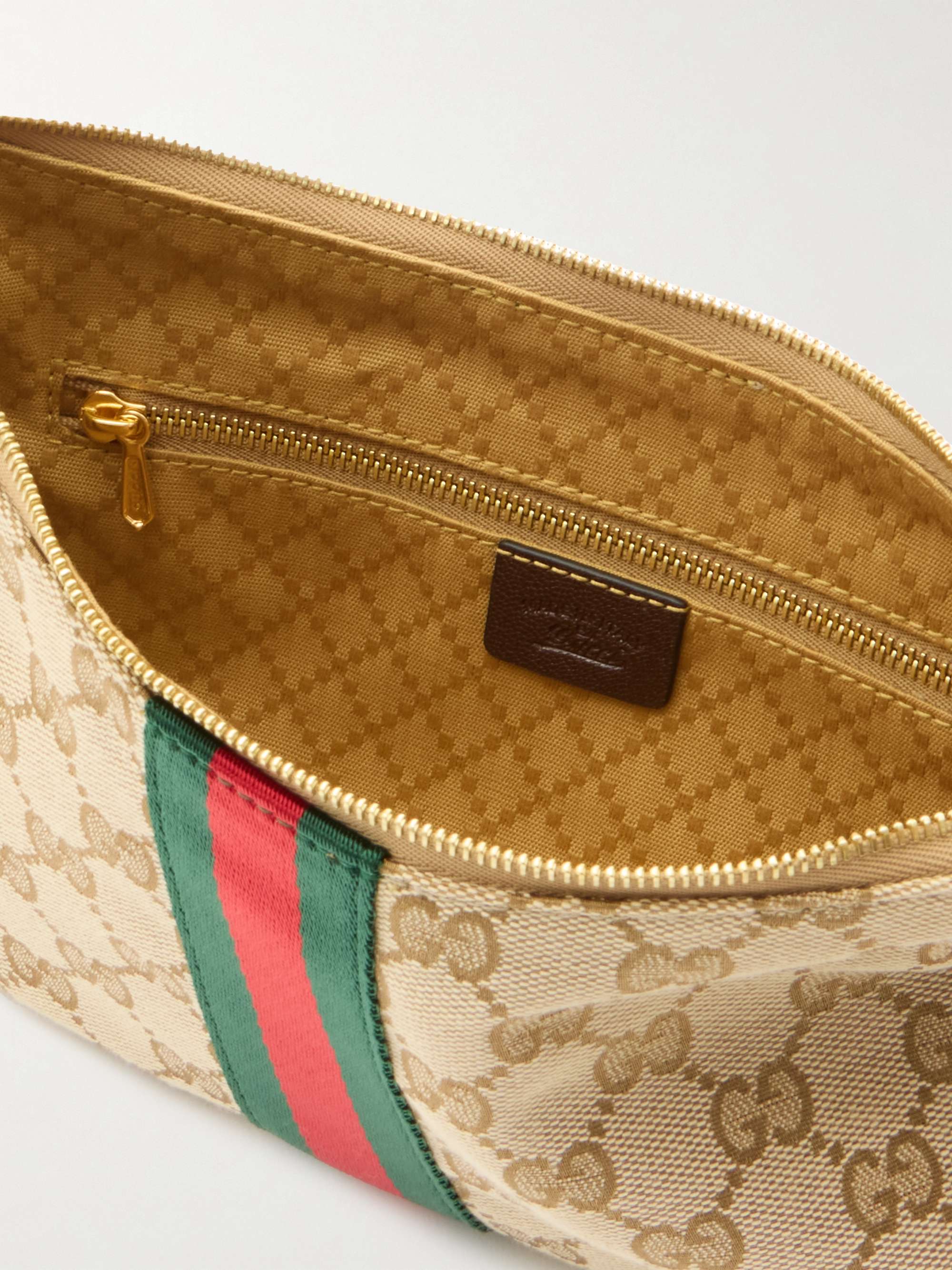GUCCI Lunetta leather-trimmed canvas-jacquard shoulder bag | NET-A