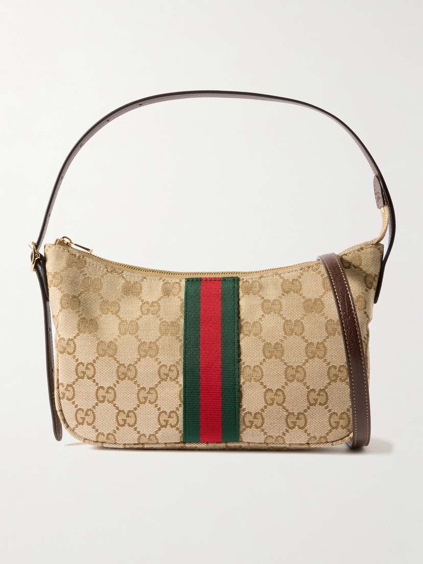 Gucci Lunetta Leather-trimmed Canvas-jacquard Shoulder Bag