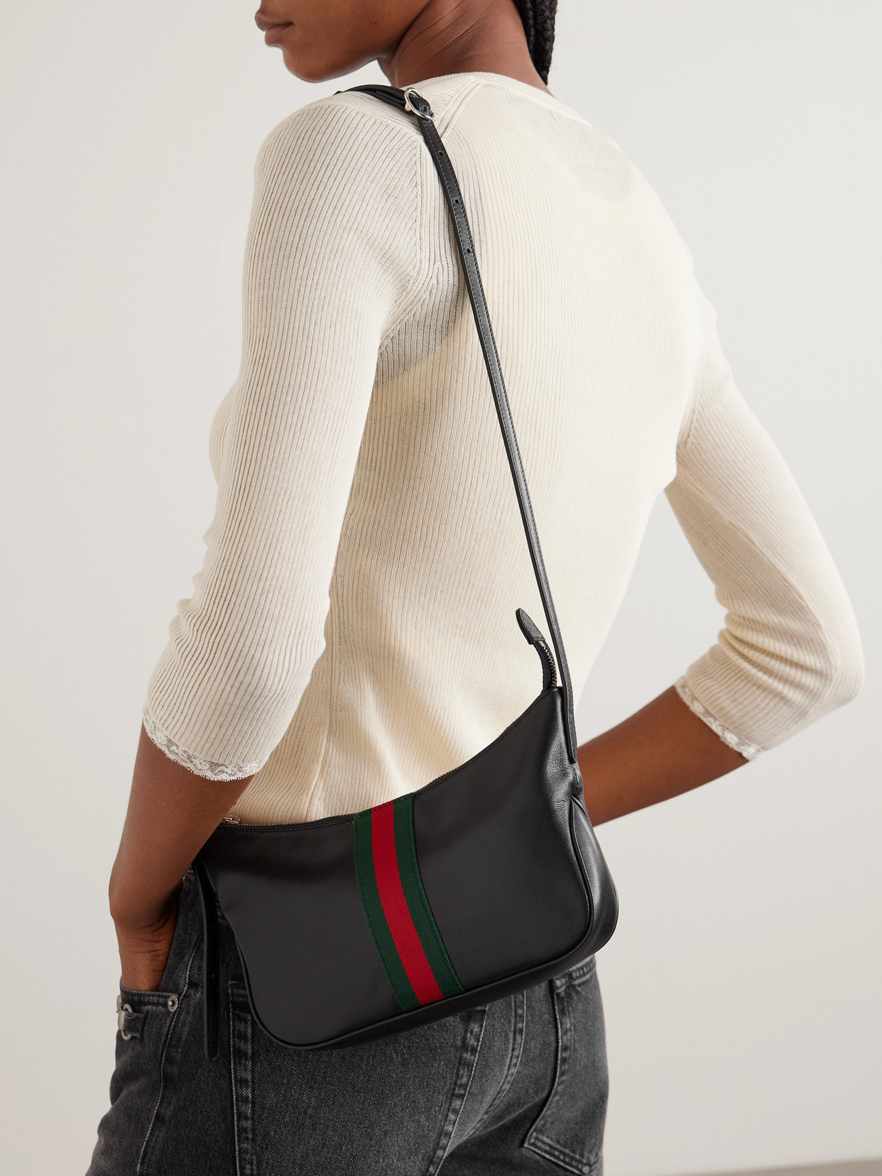 Lunetta Leather-Trimmed Canvas-Jacquard Shoulder Bag